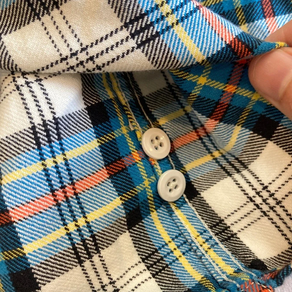 J. Crew Sportsman Mens Large Plaid Flannel Shirt Blue Orange Button Up Preppy